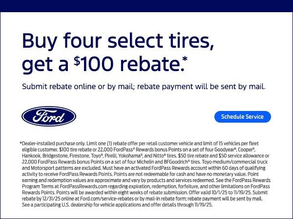 Buy Four Select Tires, Get a $100 Rebate